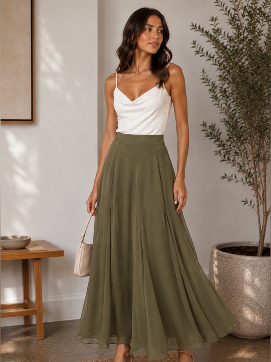 Commense Dresses & Skirts - Commense Olive Green A-Line Maxi Skirt